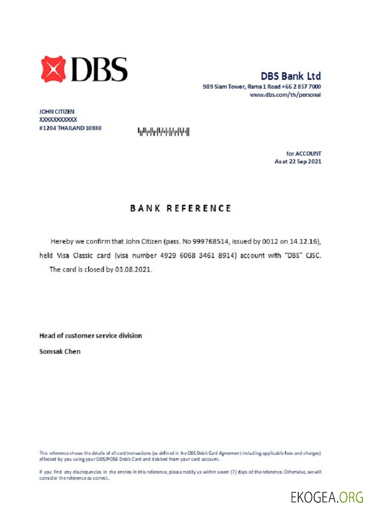 Référence Thaïlande , DBS bank , closure